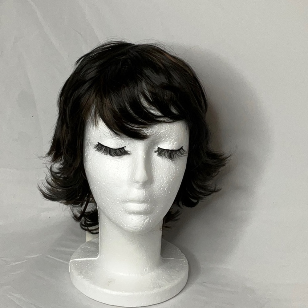 Dark Brown Layered Wig with Moderate Volume and Highlights